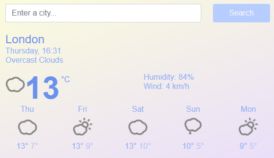 Preview of React Weather App project